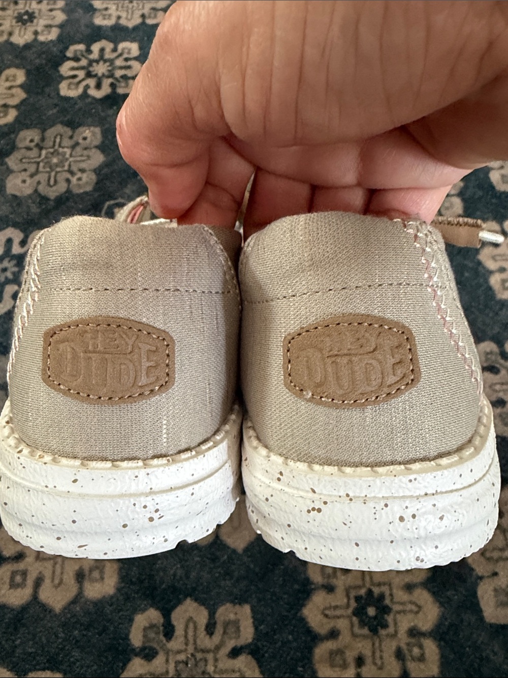 Women's HEY DUDE Beige Heathered Wendy Stretch Shoes - Picture 3 of 9